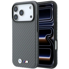 Dēklis BMW M Carbon Metal Logo MagSafe iPhone 18 Pro Max, pelēks