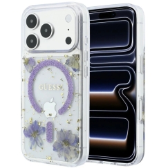 Guess Resin Flowers Glitter MagSafe Case for iPhone 18 Pro / 17 Pro Purple