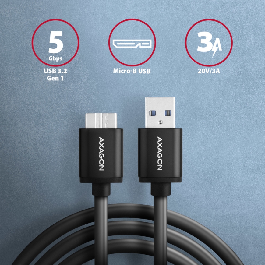 Axagon BUMM3-AM10AB USB-kaapeli USB 3.2 Gen 1 (3.1 Gen 1) 1 m Micro-USB B USB A musta – 2