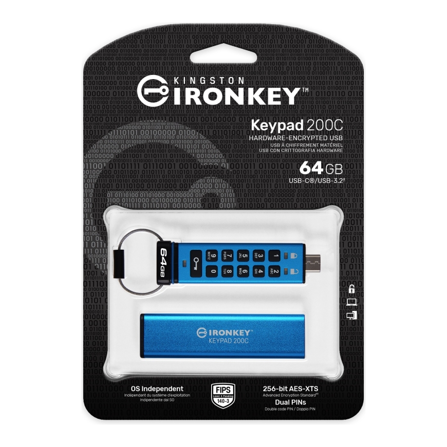 Kingston Technology IronKey Keypad 200 USB флеш накопитель 64 GB USB Type-C 3.2 Gen 1 (3.1 Gen 1) Синий – 3
