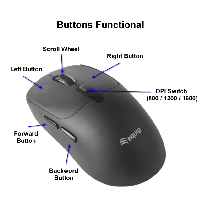 Equip 245123 hiiri Universaali Molempikätinen RF Wireless + Bluetooth Optinen 1600 DPI – 5