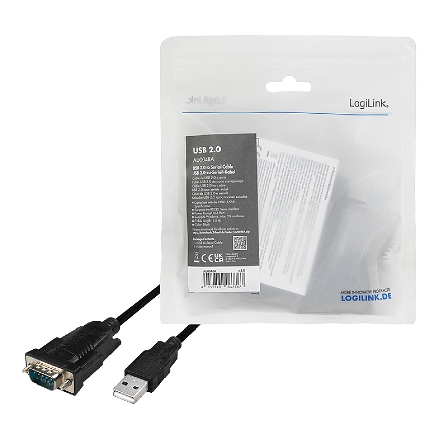 LogiLink AU0048A serijinis kabelis Juoda 1,5 m USB A DB-9 – 3