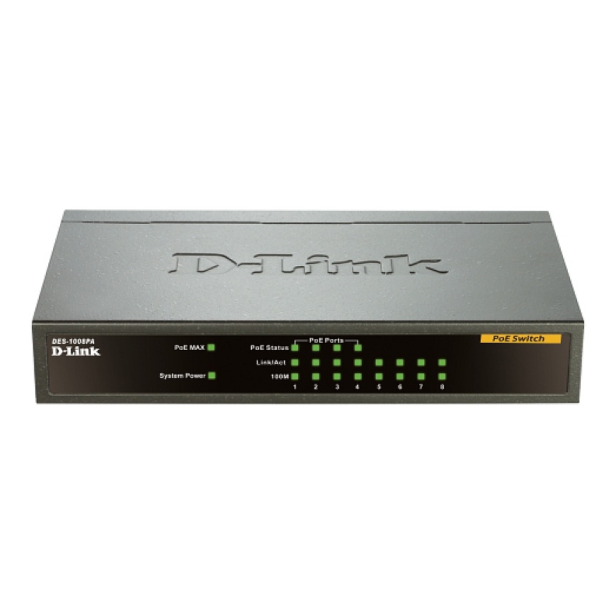 D-Link DES-1008PA tīkla pārslēgs Nepārvaldīts Fast
