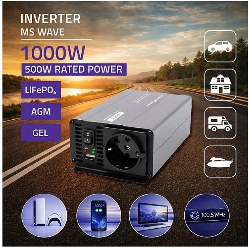 Qoltec MS Wave | 12 V - 230 V | 500/1000 W | USB – 3