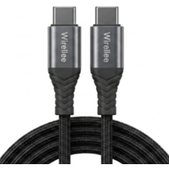 Kita USB-C–USB-C kabelis Wirellee (1 m, 100 W, USB 2.0, 480 Mbps, PD 3.0, pintas, melns)
