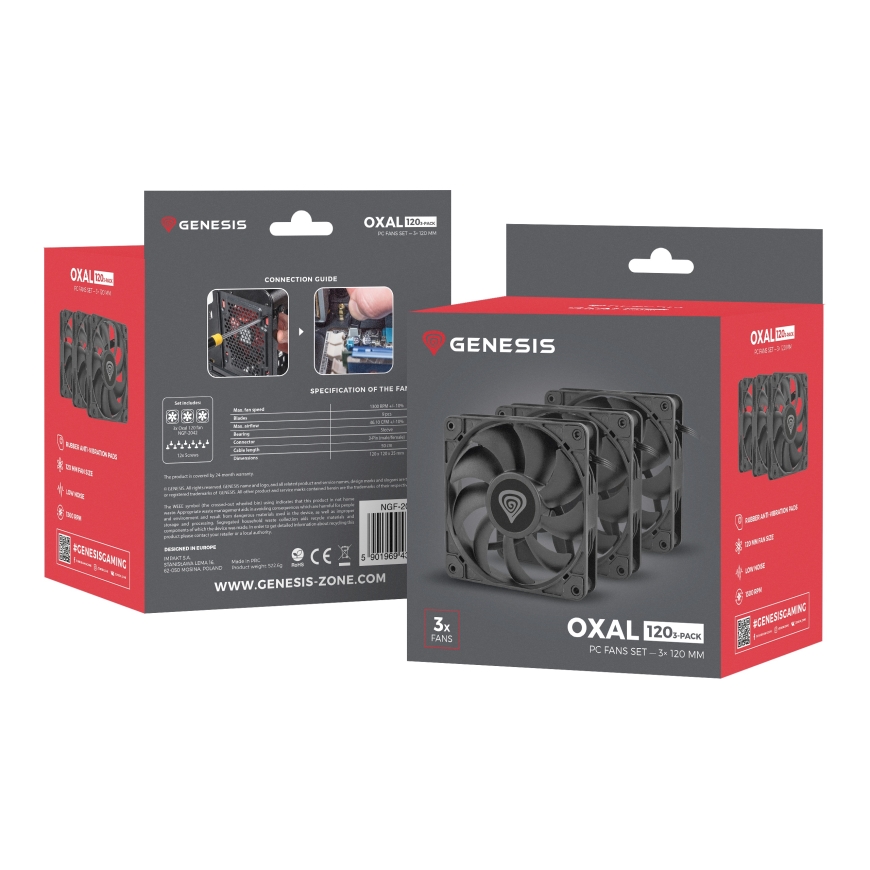 GENESIS Oxal 120 Datora korpusam Ventilators 12 cm Melns 3 pcs – 5