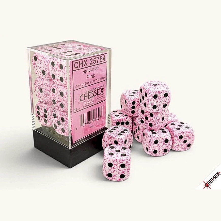 Chessex speckled rozā 16mm d6 kauliņu