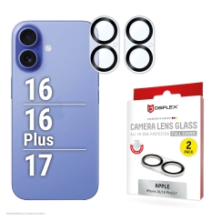 Displex Full Cover Camera Lens Glass iPhone 16/16 Plus/17, 10H, Full Camera Protector, Quick Mount, 