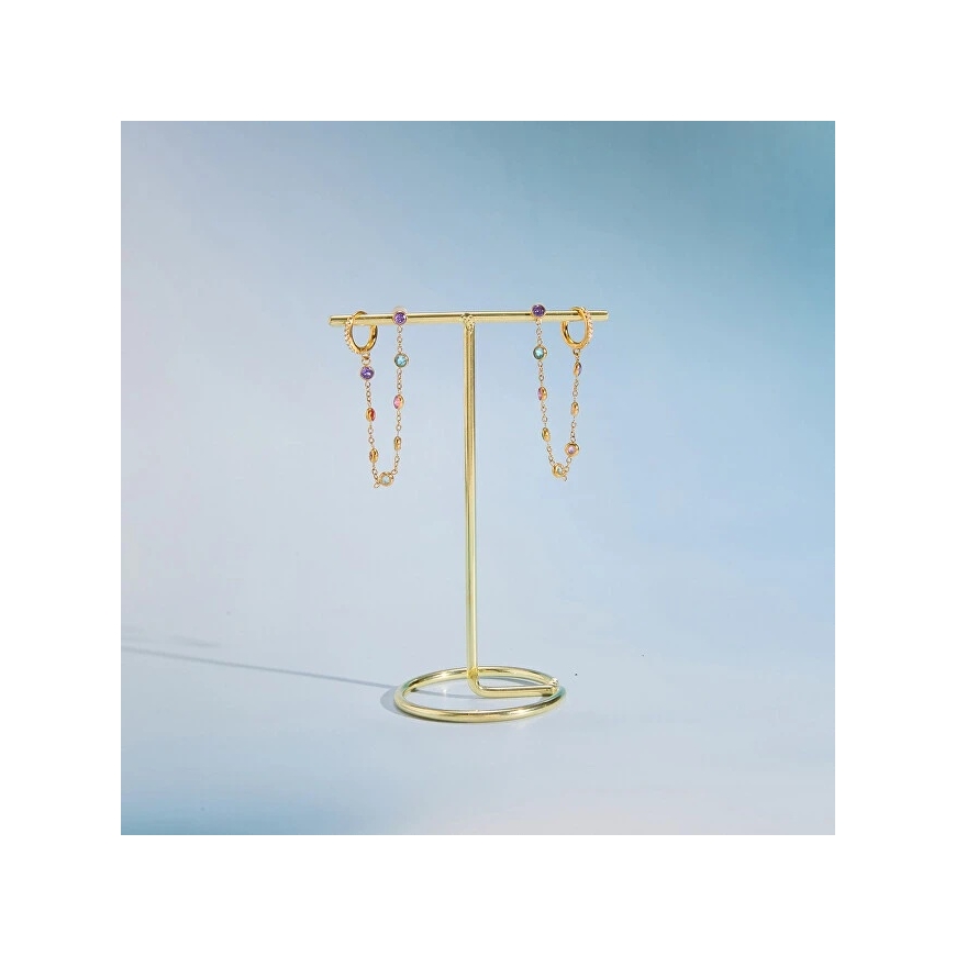 Troli Single Chain Earring with Colored Crystals Gold – 2