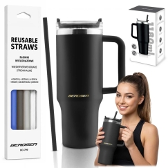 Vacuum Thermos-Mug with Straw Set 1180 ml Berdsen Black