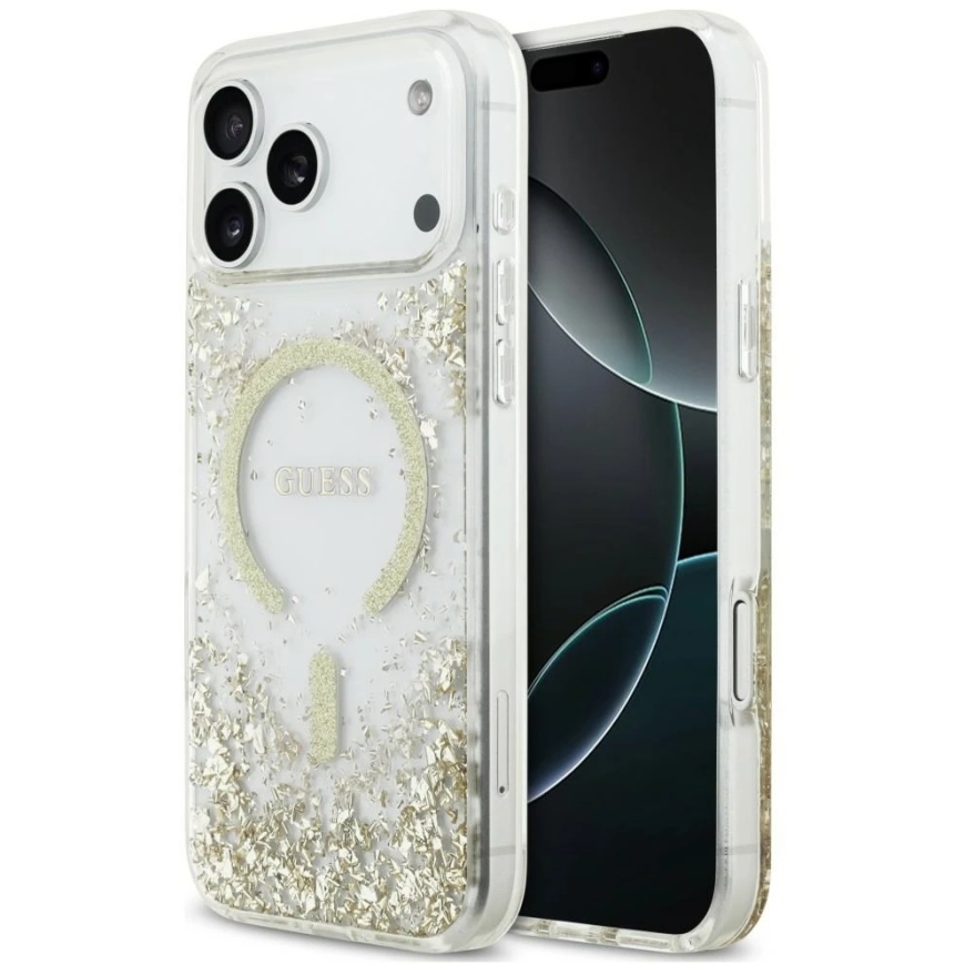Guess Resin Bottom Glitter MagSafe Case for iPhone 18 Pro Max / 17 Pro Max - Gold