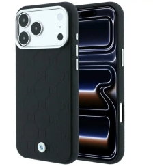 Dēklis BMW Sign Deboss Quilted Metal Logo MagSafe iPhone 18 Pro / 17 Pro melnā krāsā