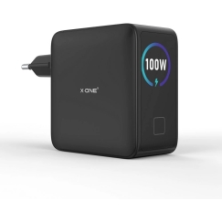 Ceļojumu lādētājs X-ONE ChargeGo GaN ar LCD ekrānu 100W 2x USB C - melns