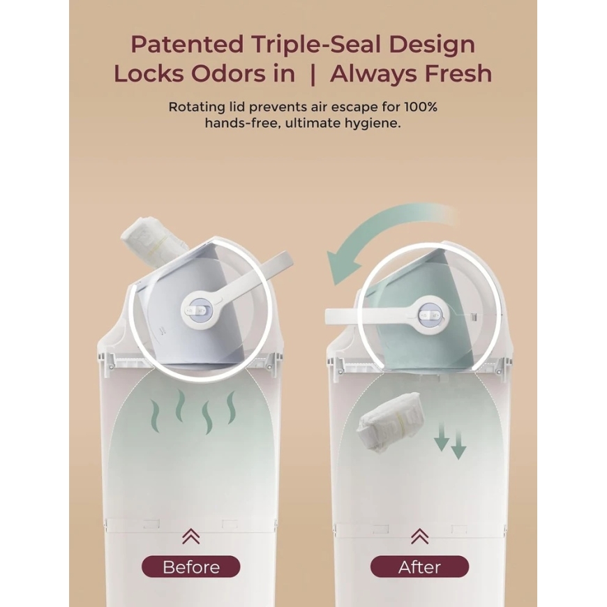 MOMCOZY DIAPER CONTAINER WITH PATENTED TRIPLE ODOR ISOLATION SYSTEM – 4