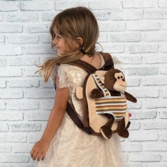 Perletti Max Monkey reversible backpack with plush toy 25cm