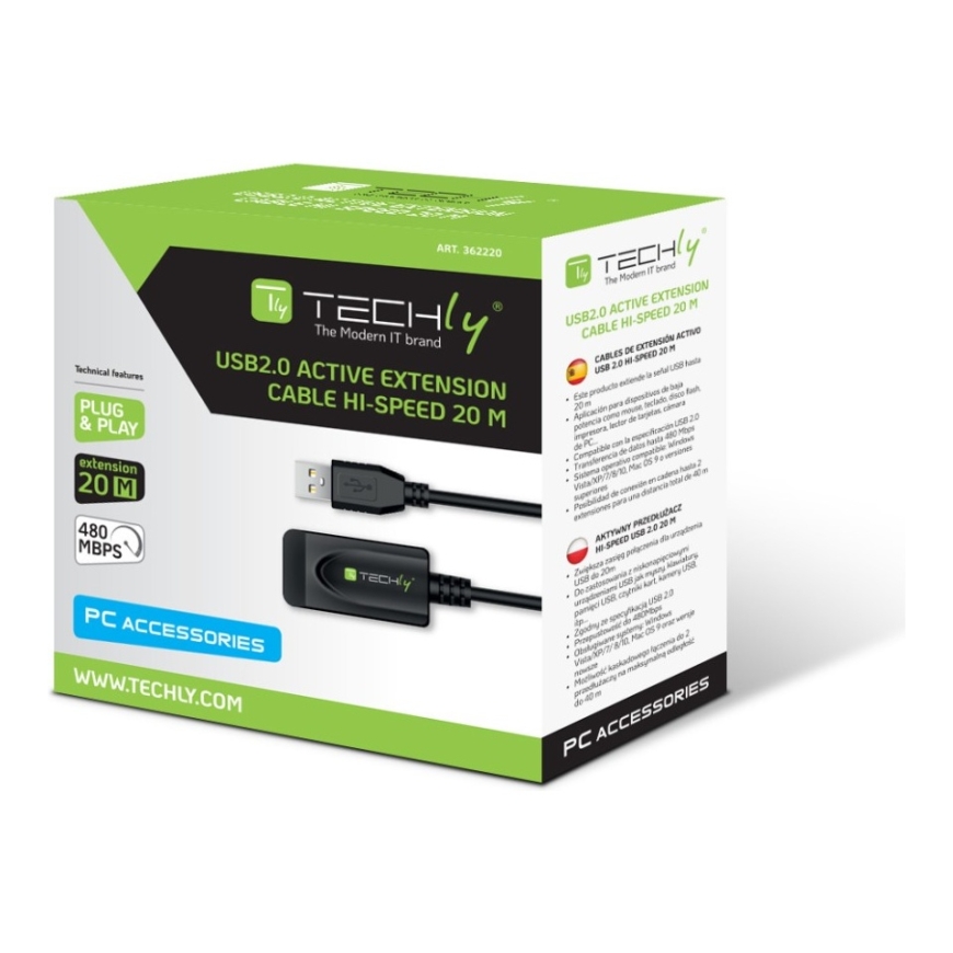 Techly IUSB-REP220TY3 USB кабель USB 2.0 20 m USB A Черный – 2
