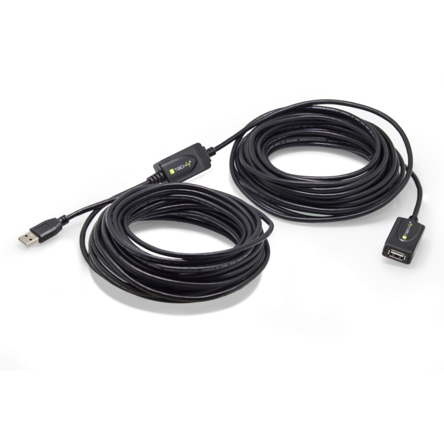 Techly IUSB-REP220TY3 USB kabelis USB 2.0 20 m USB A Juoda – 3