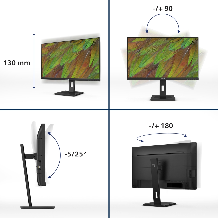Philips 3000 series 27B1U3900/00 tietokoneen litteä näyttö 68,6 cm (27") 3840 x 2160 pikseliä 4K Ultra HD LCD musta – 4