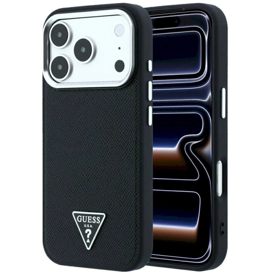 Guess Grained Triangle Logo MagSafe kate iPhone 17 Pro Max / 18 Pro Max – Musta – 3
