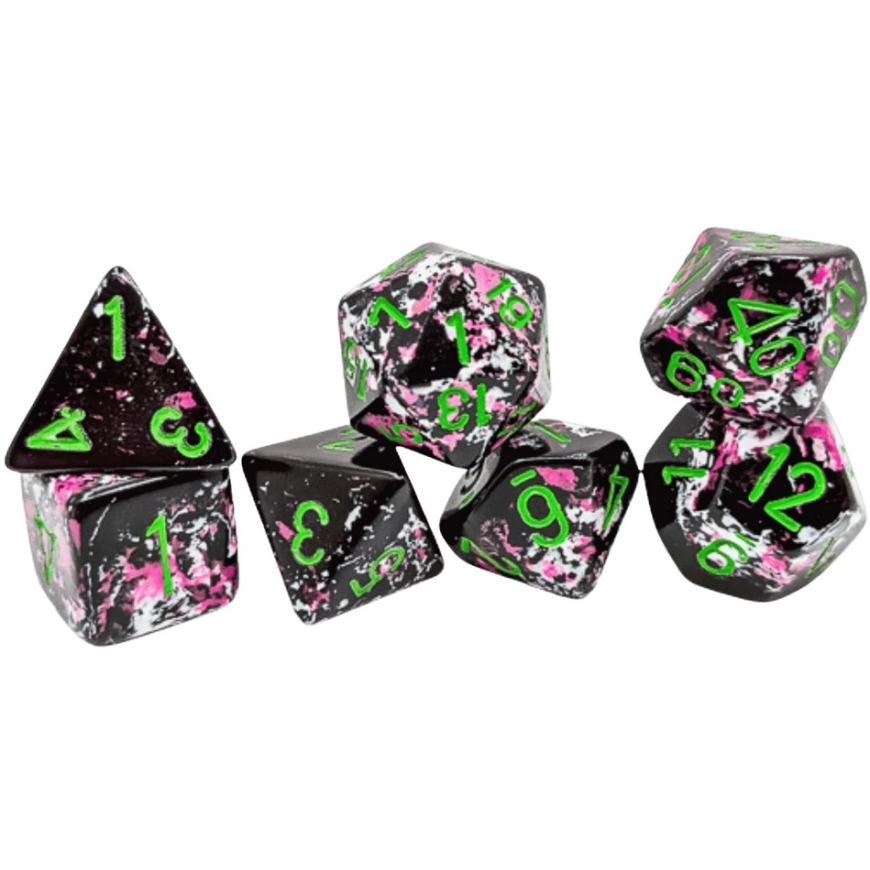 Chessex Polihēdiešu Paintball/zaļš 7-Die komplekts