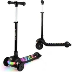 Ricokids Glowi juodas vaikiškas triračio balansinis paspirtukas su LED