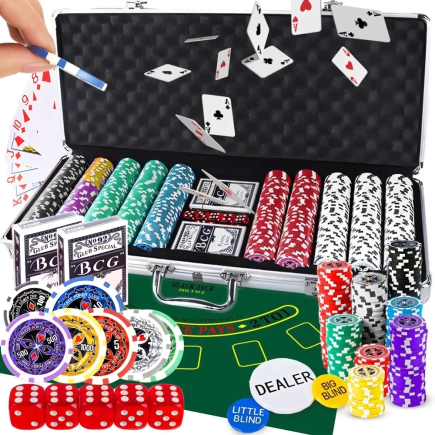 Zestaw Pokeru komplekts, 500 žetonu, kastē