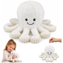 Lean Toys Plush Octopus with Stretchy Tentacles, White, 30 x 20 x 20 cm