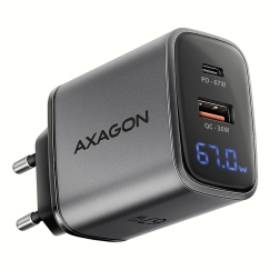 Axagon ACU-PQ67D PD3.0 & QC4+ 2xOUTPUTS, LCD display, wall charger 67W