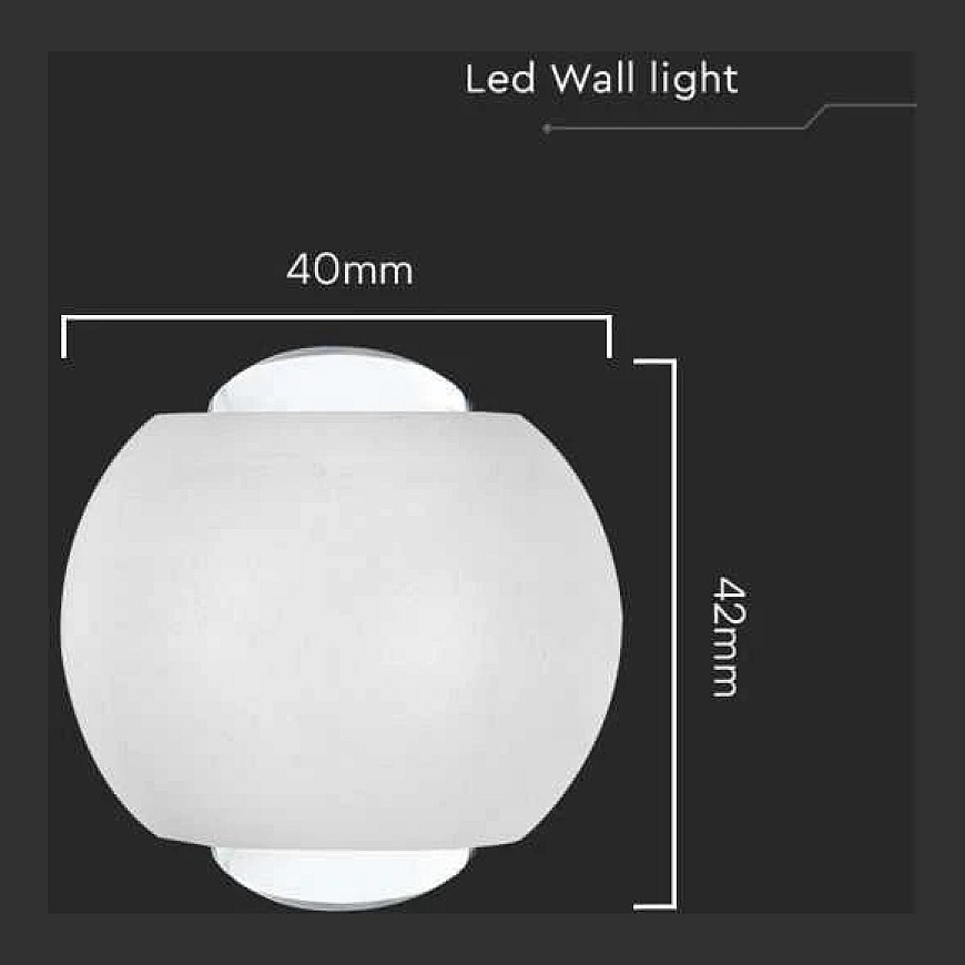 V-tac 2W LED sieninis šviestuvas, baltas, 3000K, IP54 – 3