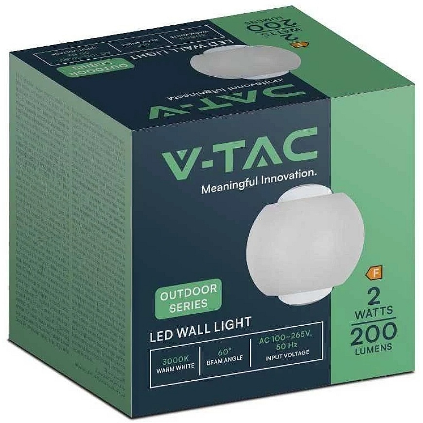 V-tac 2W LED sieninis šviestuvas, baltas, 3000K, IP54 – 5