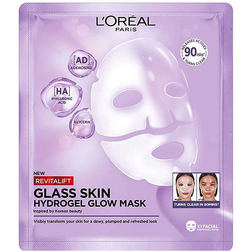 L`Oreal REVITALIFT GLASS SKIN hidrogelis gaismas
