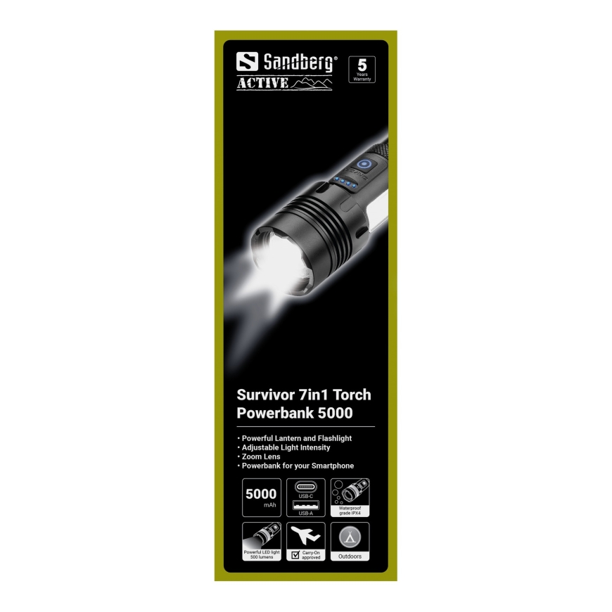 Sandberg Survivor 7in1 Torch Powerbank 5000 – 5