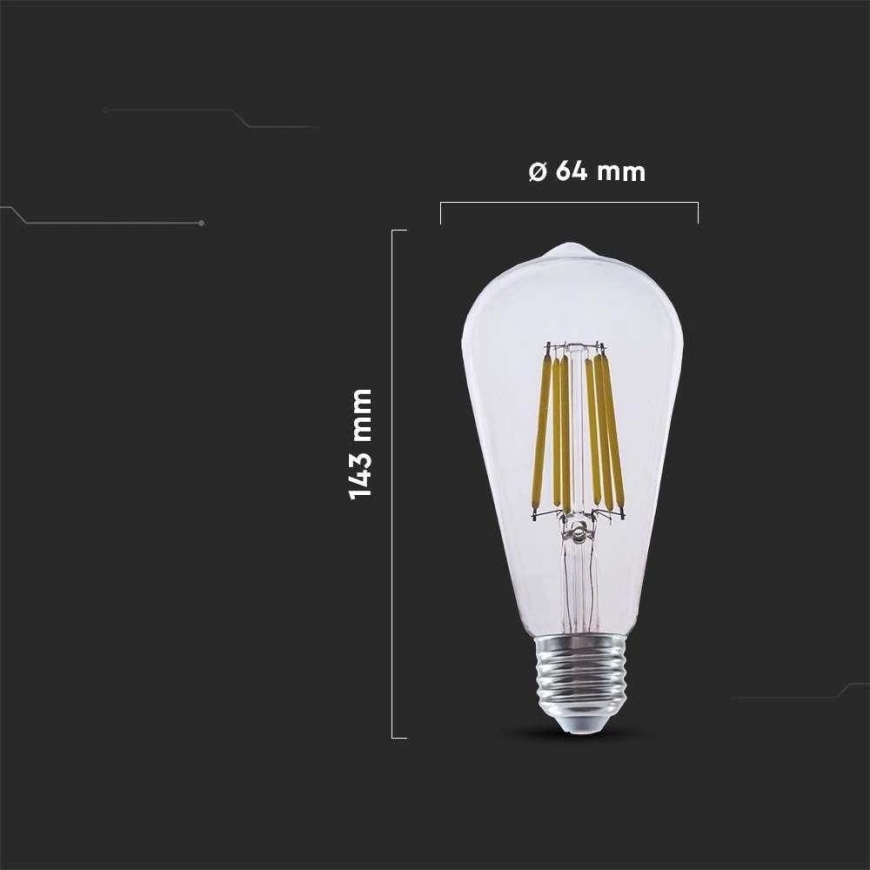 V-tac 4W LED filamenttilamppu, E27, ST64, 3000K – 3