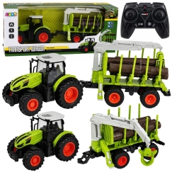 Lean Toys Remote Control Tractor with Forest Trailer and Log Grabber 1:24