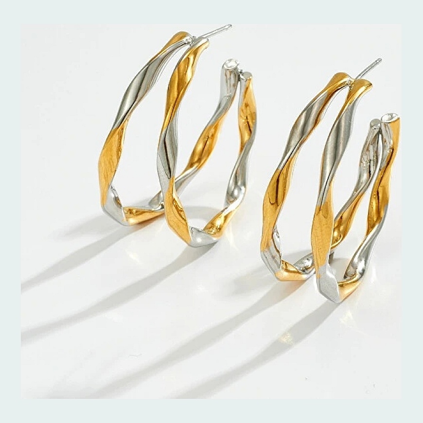 Round two-tone steel earrings – 3