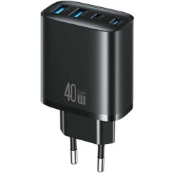 Laidinis lādētājs USAMS T70 40W 2xUSB-A/2xUSB-C melnā krāsā