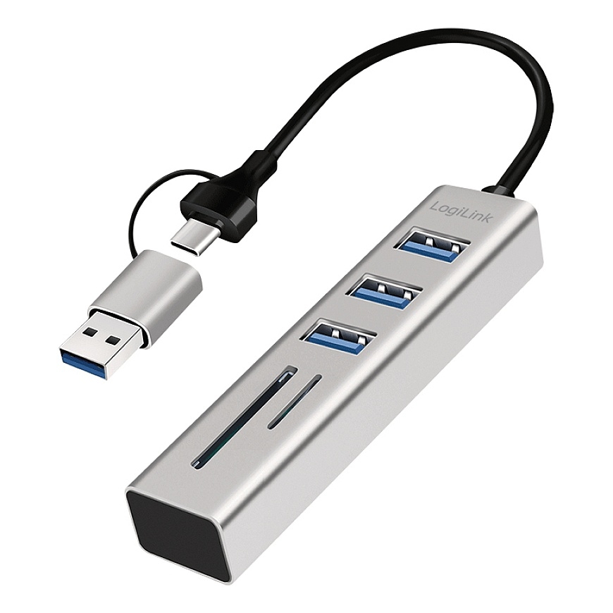LogiLink UA0445 sąsajos šakotuvas USB 3.2 Gen 1 (3.1 Gen 1) Type-A + Type-C 5000 Mbit/ai Pilka