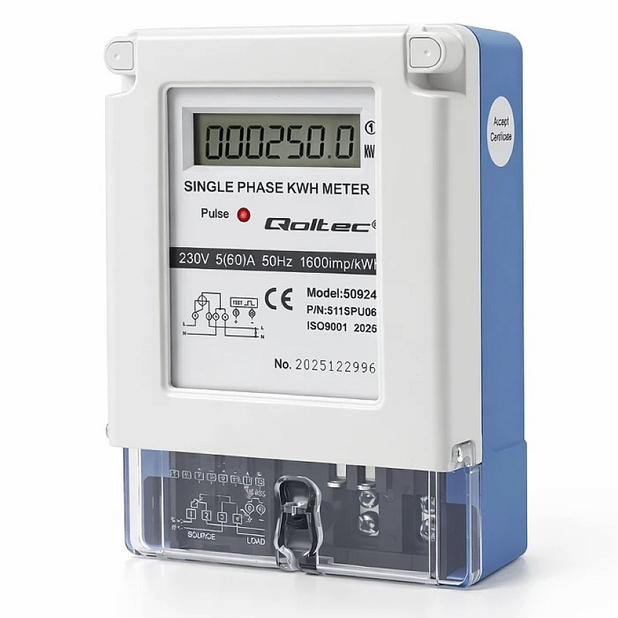 Qoltec vienfāžu elektrības skaitītājs 230V 5(60)A