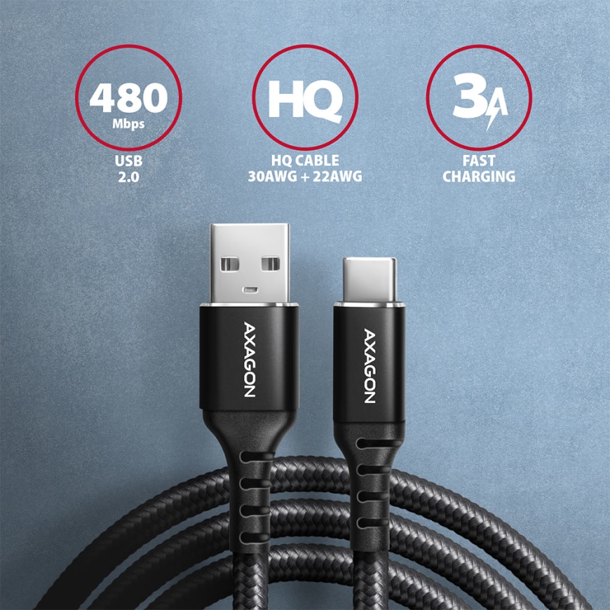 Axagon BUCM-AM20AB USB-kaabel USB 2.0 2 m USB A USB C Must – 2