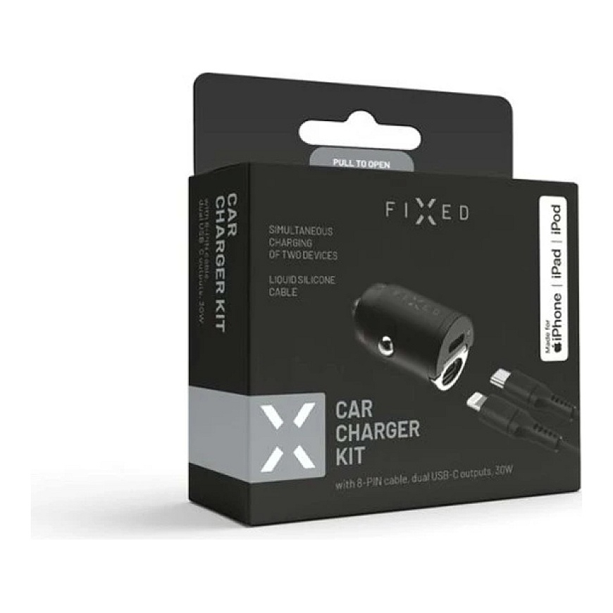 Fiksēts USB-C 30W + USB-C/Lightning kabelis, melns – 3