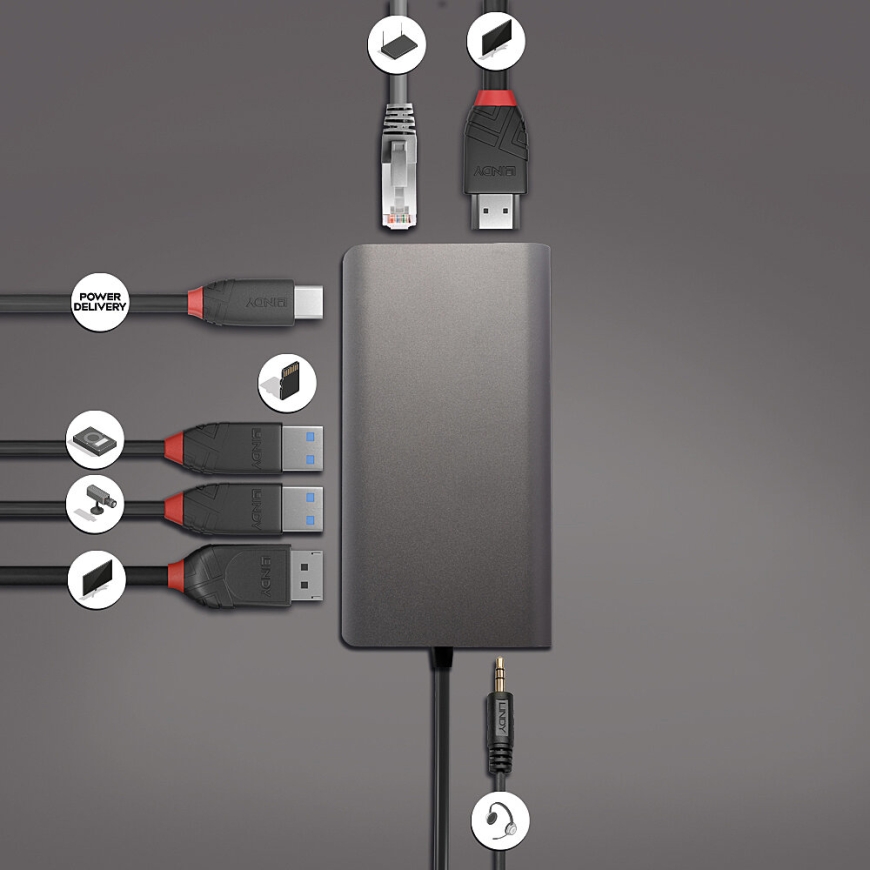 Lindy 43323 dokstacija Vadu USB 3.2 Gen 1 (3.1 Gen 1) Type-C Melns, Pelēks – 4