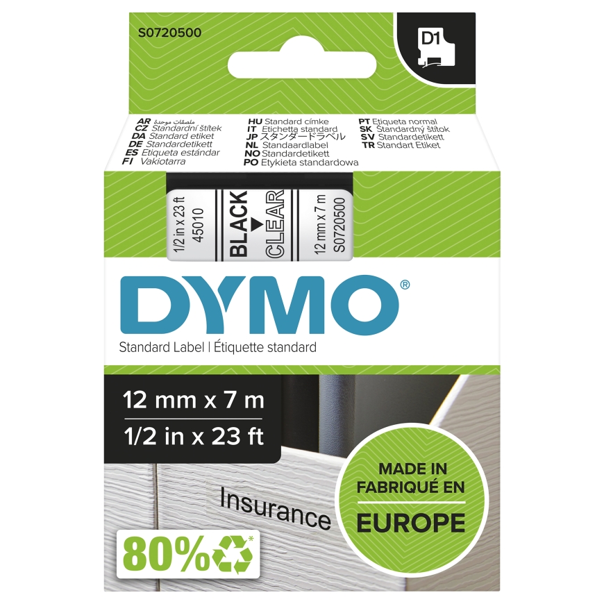 DYMO D1 Standard - Black on Transparent - 12mm – 2