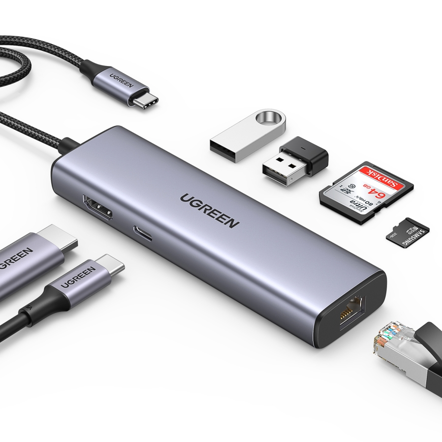 Ugreen USB-C to 2*USB3.0+HDMI+RJ 45+SD&TF+PD