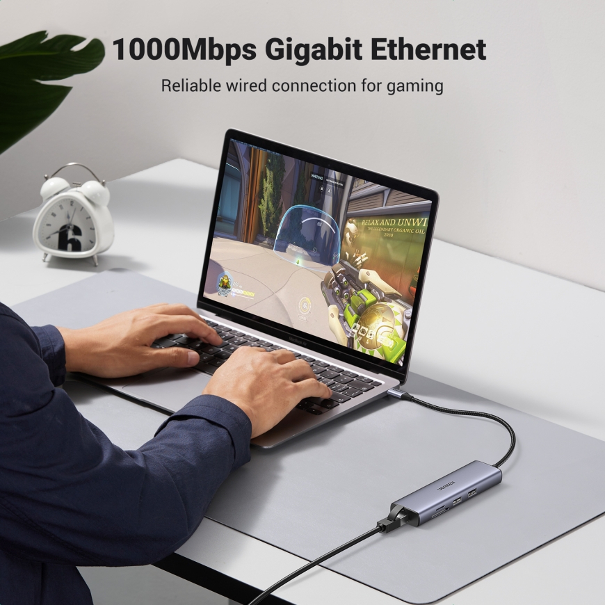 Ugreen USB-C to 2*USB3.0+HDMI+RJ 45+SD&TF+PD port Hub – 5