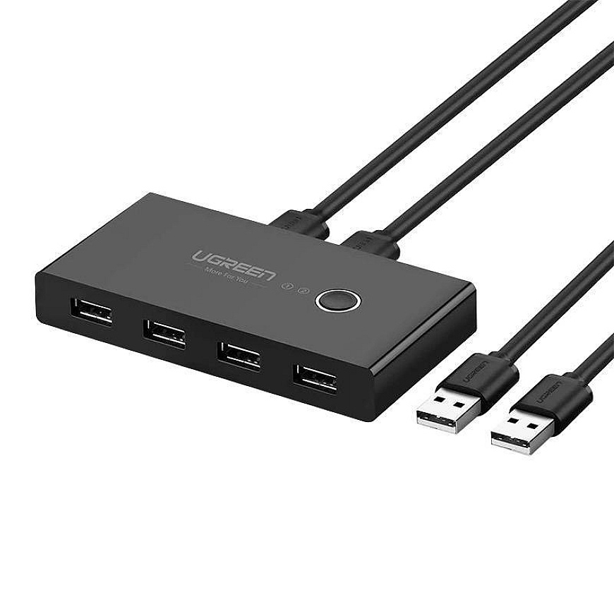 Ugreen jungiklių dėžė HUB switch 4x USB 3.2 Gen 1 USB skirstytuvas dviem kompiuteriams juodas (US216 30768)