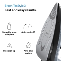Braun TexStyle 3 SI 3055 Sauso ir garų tipo lygintuvas „CeramicGlide“ padas 2400 W Juoda