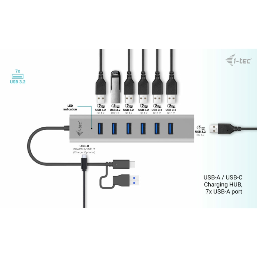 i-tec C31HUBMETAL703 jaotur USB 3.2 Gen 1 (3.1 Gen 1) Type-C 5000 Mbit/s Hall – 3