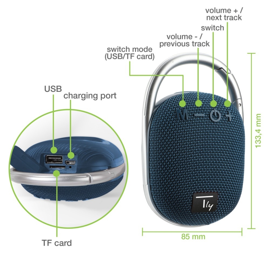 Techly ICASBL321BL Kannettava ja juhlakaiutin Kannettava monokaiutin Sininen 5 W – 4