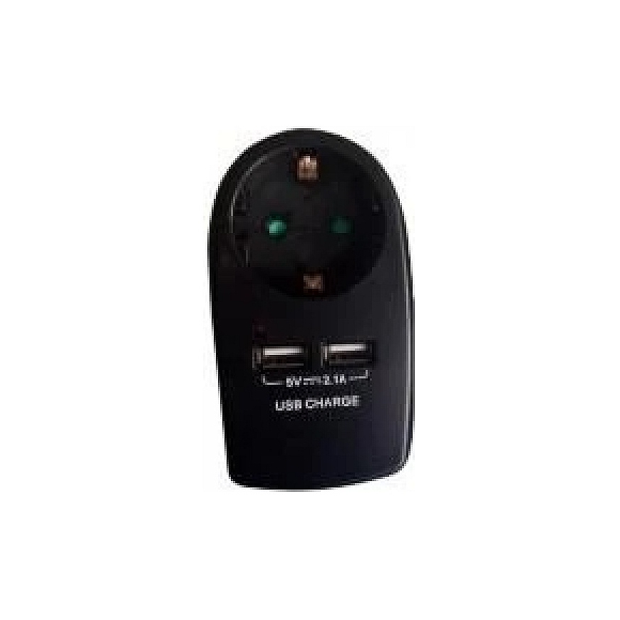 V-tac kontaktaugs, 2 USB pieslēgumi, melns