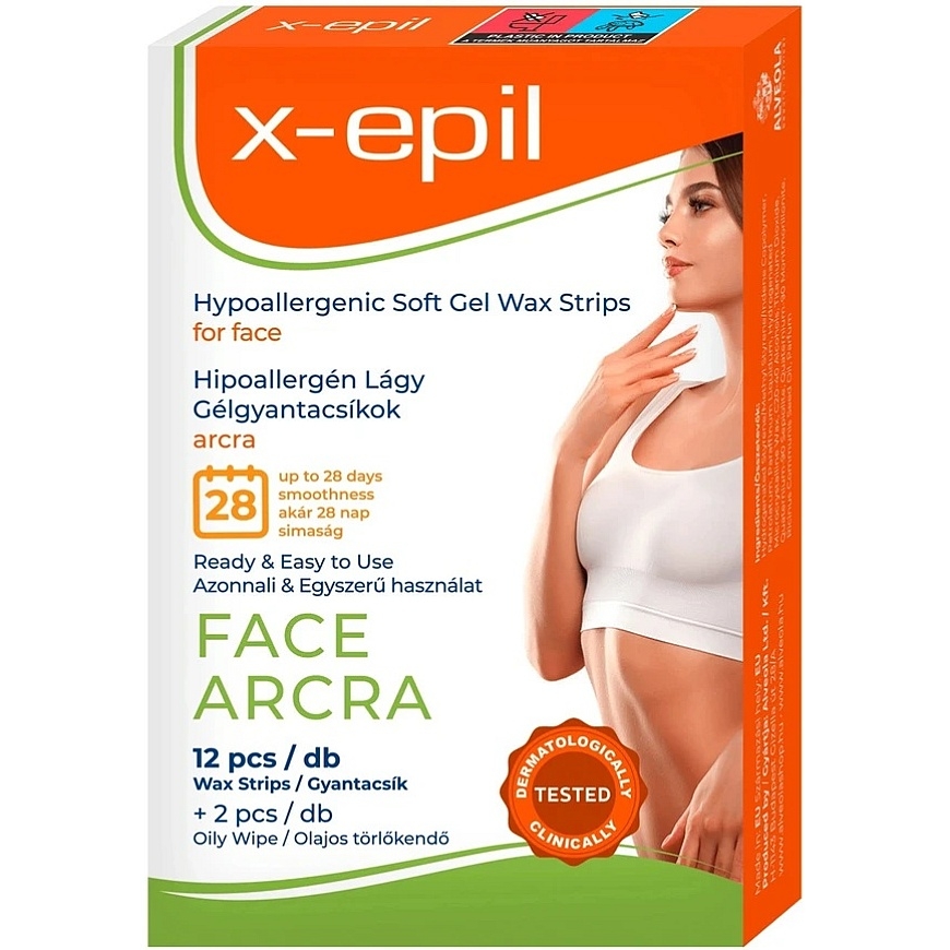 X-Epil Hypoallergenic Silky Finish Face Wax Strips, 12 pcs.